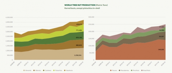 World nut production has scored 45% increment in last 10years (Since 2009)